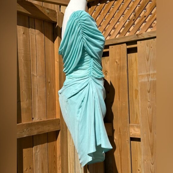 🆕 BENNI 🧿 NWOT Nico Off Shoulder Mini Dress, Aquamarine - Sz AU 14 US 10 - Picture 5 of 16